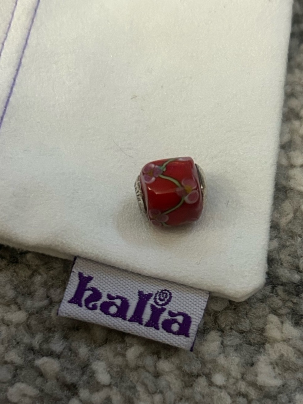 Pandora-style “Japanese Garden” Red Floral Glass Charm Bead Sterling Silver Core